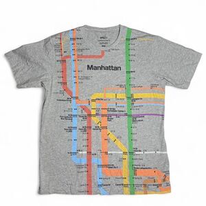 Grey Sprzny New York subway map t-shirt Manhattan the subway and the city Size L